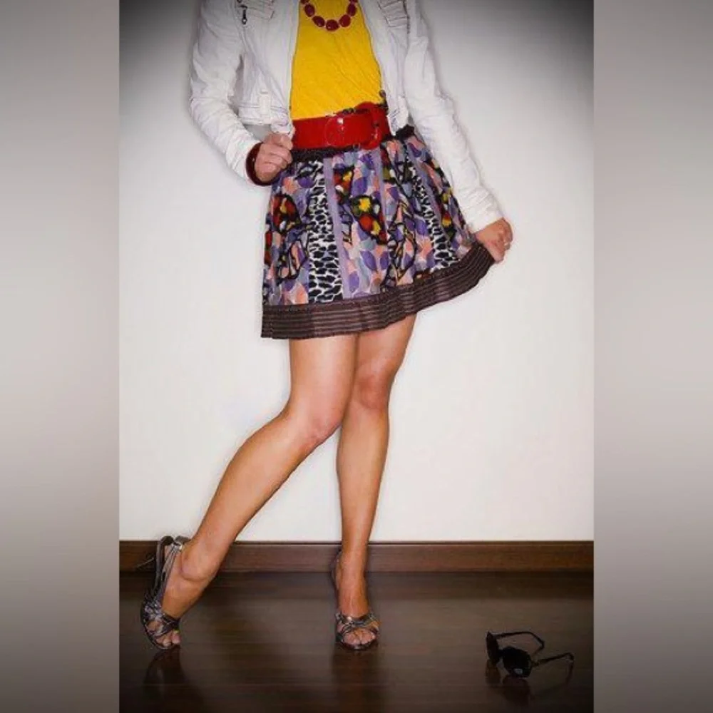 Free People Mini Skirt Boho Multicolor Leopard Leaf Patchwork Panels - Picture 2 of 10